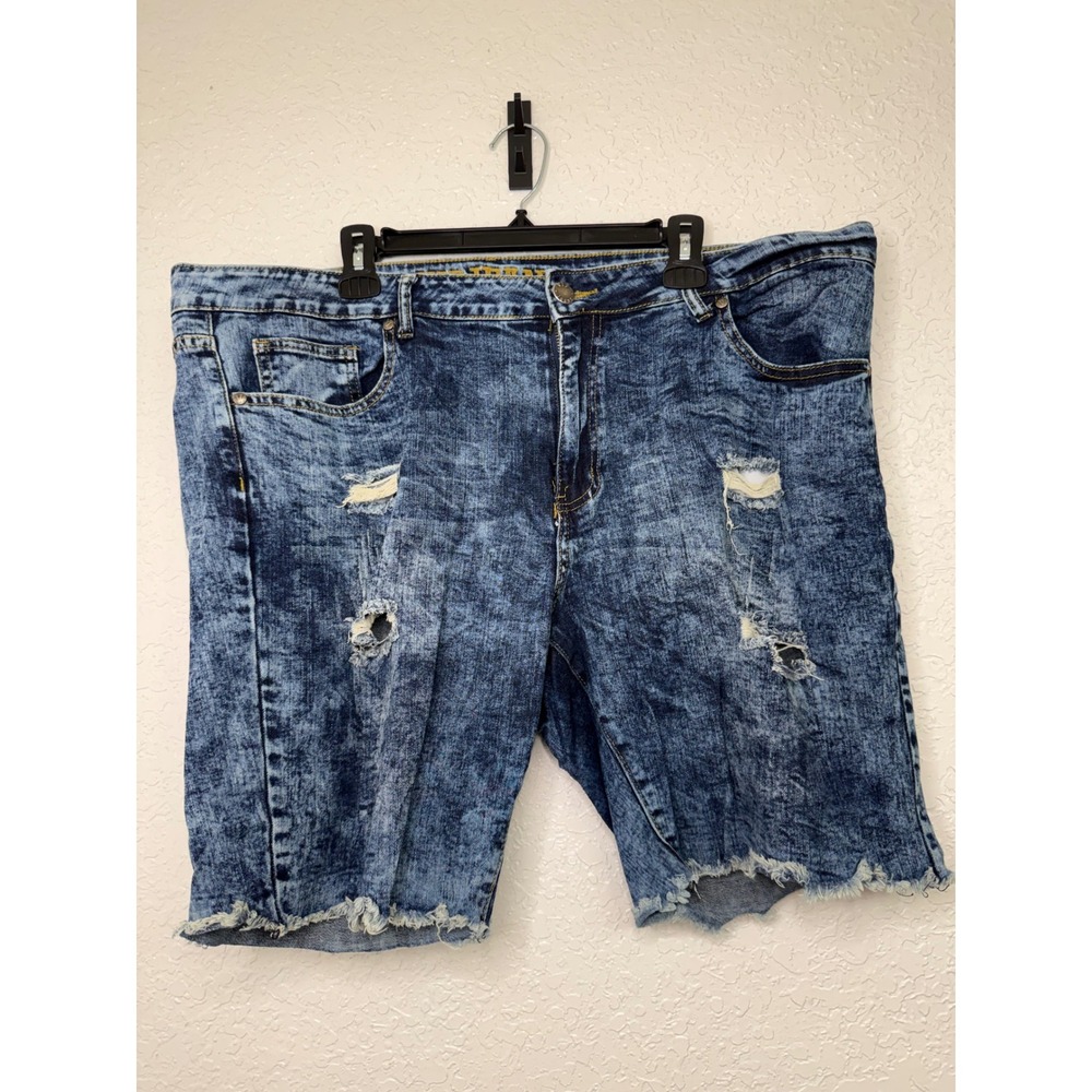 VIP Jeans Women Plus 21/22 Acid Wash Distressed Denim Shorts Raw Hem Blue